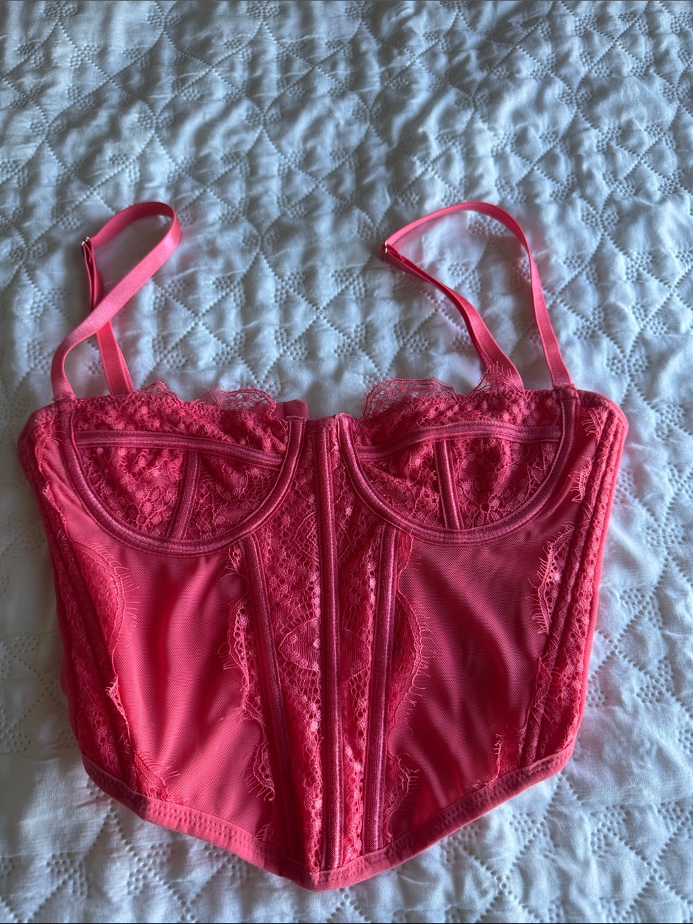 La Hearts Coral Pink Lace Longline Bustier